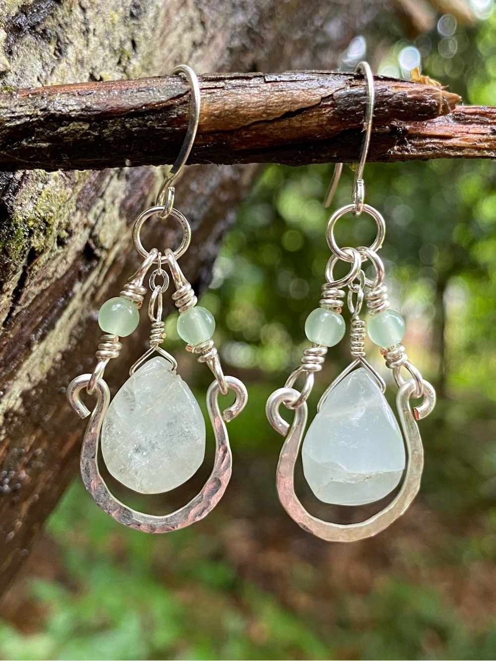 Handmade Silver ( plated ) and Aquamarine Hoops - Picture 4 of 4